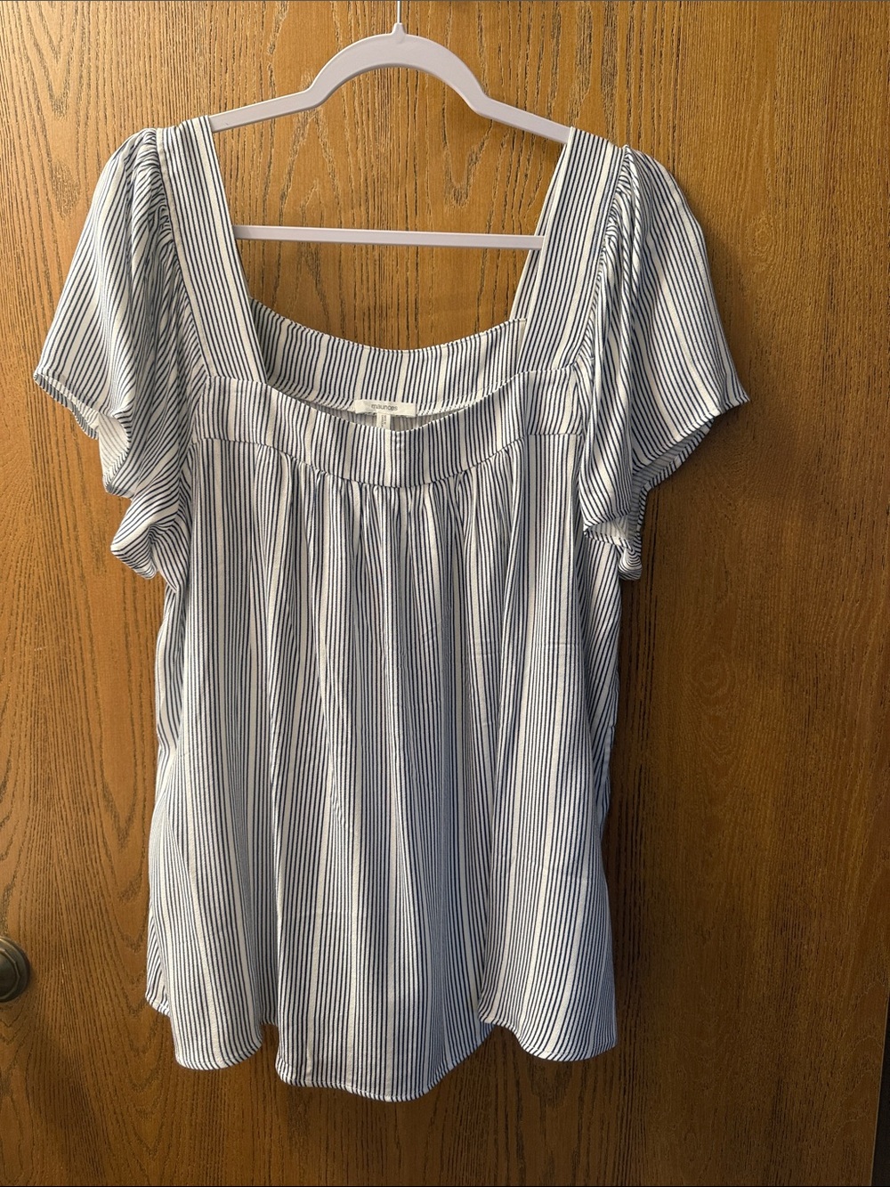 Maurices Light Blue & White Striped Square-Neck Blouse